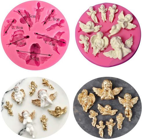 HiParty 3Pcs/Set Mini Angel Baby & Wings Fondant Molds, Silicone Cake Decorating Tools for Baby Shower