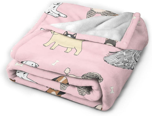 Perinsto 50" 40" Cute Dogs Pink Throw Blanket Ultra Soft Warm All Season Puppy Animals Decorative Fleece Blankets