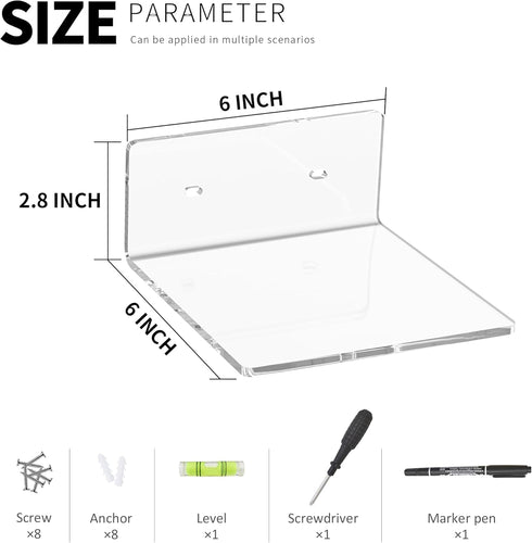 6 Inches 4 Pack Clear Small Wall Shelves, Acrylic Floating Shelf for Small Space, Acrylic Display Ledges for Funko Pop