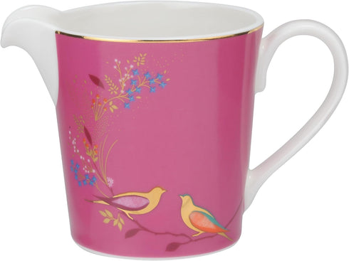 Sara Miller Chelsea Pink Creamer Pitcher by Portmeirion - 8oz Fine China Milk Jug with Gold Detailing