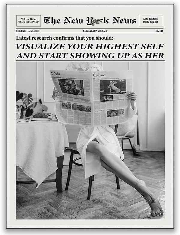 Generic Trendy Highest Self Newspapers Prints - Retro Bar Cart Feminist Wall Art