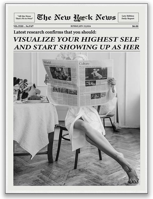 Generic Trendy Highest Self Newspapers Prints - Retro Bar Cart Feminist Wall Art