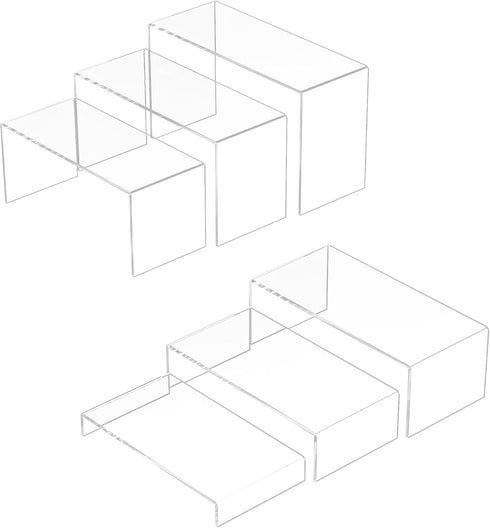 Sezanrpt Acrylic Display Risers 6pcs, Clear Rectangular Display Organizer Stands, Acrylic Display