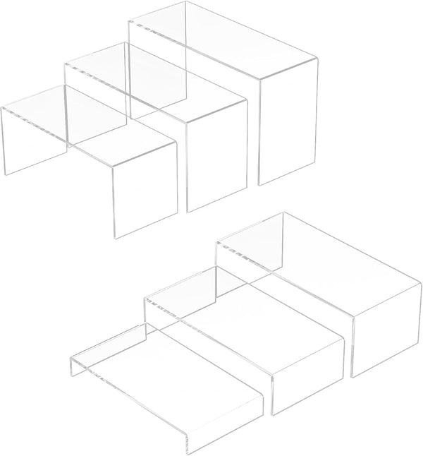 Sezanrpt Acrylic Display Risers 6pcs, Clear Rectangular Display Organizer Stands, Acrylic Display