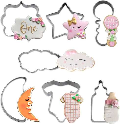 Twinkle Twinkle Little Star Themed Cookie Cutters, 7 Pack Baby Shower Baking Molds, Stainless Steel Biscuit Cutter Set