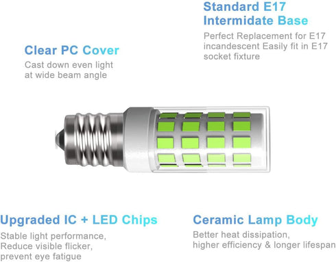 E17 LED Bulbs 3 Pack, 3.5W (35W Halogen Equivalent) 350 Lumen AC120V E17 Bulb for Under Microwave Light, Over Stove