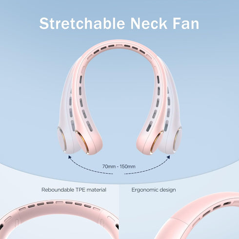 Portable Neck Fan - 4000mAh Air Conditioner with 5-17H Lifespan, 3 Adjustable Speeds, 64 Cool Lights (Pink)