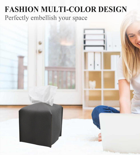 Livelab Square Tissue Box Cover, Decorative PU Leather Holder for Bathroom, Vanity, Night Stand, Desk, Dark Gray