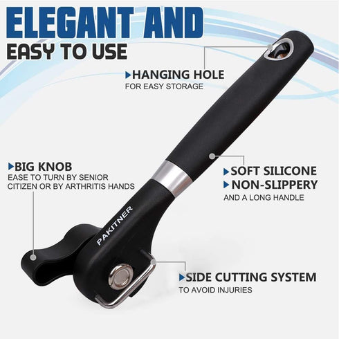 PAKITNER Safe Cut Can Opener - Smooth Edge, Handheld Easy Turn Knob, Ergonomic Stainless Steel Cutting Tool