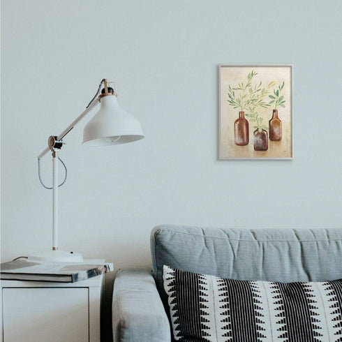 Stupell Industries Abstract House Plants in Glass Painting: Designed by Julia Purinton, 11 x 14, Grey Framed Wall Art