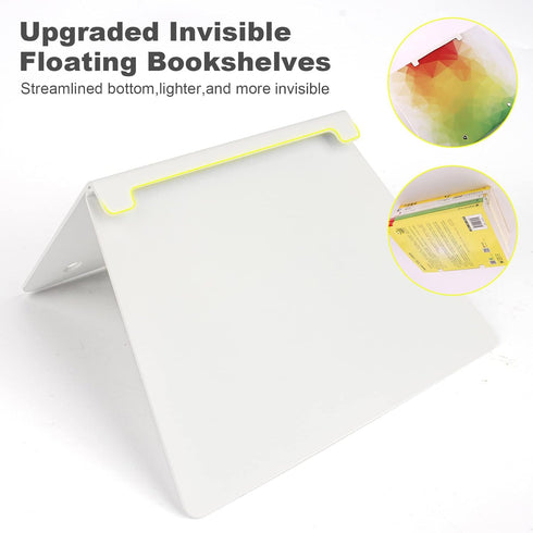 4-Pack Fentec Invisible Floating Bookshelf, Wall Mounted Floating Bookshelves Heavy-Duty Book Organizers Hidden Book