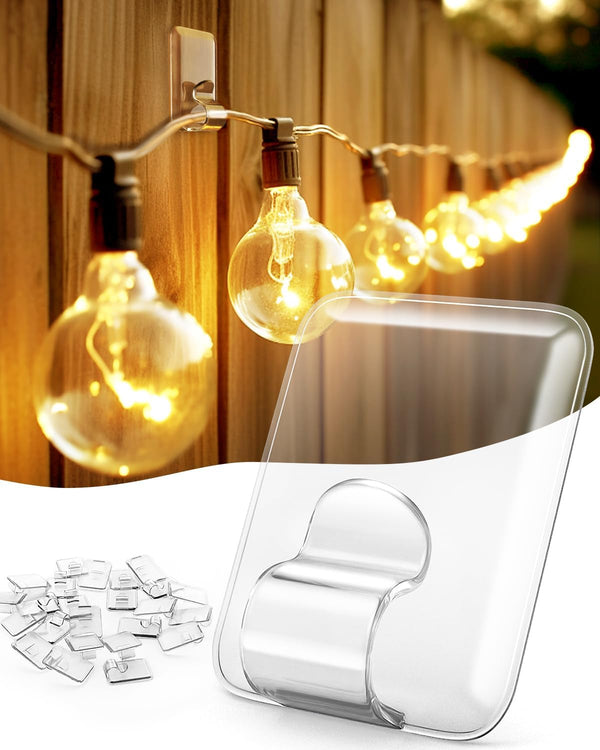 LZC Hooks for Outdoor String Lights Clips: 20 Pack Large Clear Rectangle Outdoor