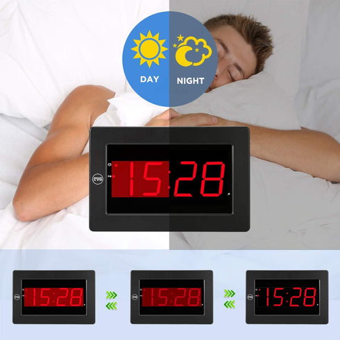 Digital Wall Clock, Battery Operated LED Display Alarm Clock, Brightness Adjustable