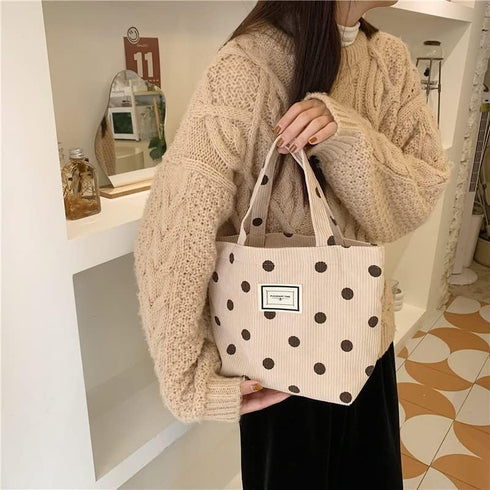 Kovewon 2 Pcs Corduroy Small Tote Bag for Women Cute Mini Tote Bag Preppy Aesthetic Reusable Bags for Grocery