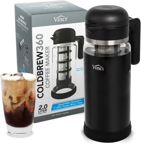 VINCI Cold Brew 360, Glass Cold Brew Coffee Maker Featuring Patented Dual