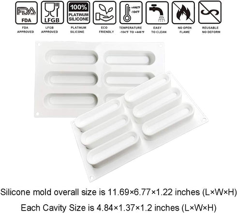 OCPO KITCHEN 6-Cavity Eclair Silicone Mold for Baking Mousse Cake, French Dessert, Pastry, Chocolate, Ice Cream