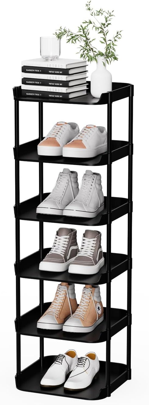 Altdnmaf 6 Tier Vertical Narrow Shoe Rack, Stackable Tall Skinny Shoerack, Compact Single