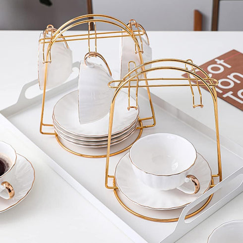 Coffee Mug Holder, 4 Hooks Metal Iron Gold Countertop Coffee Cup Tree Holder Stand for Kitchen Decor