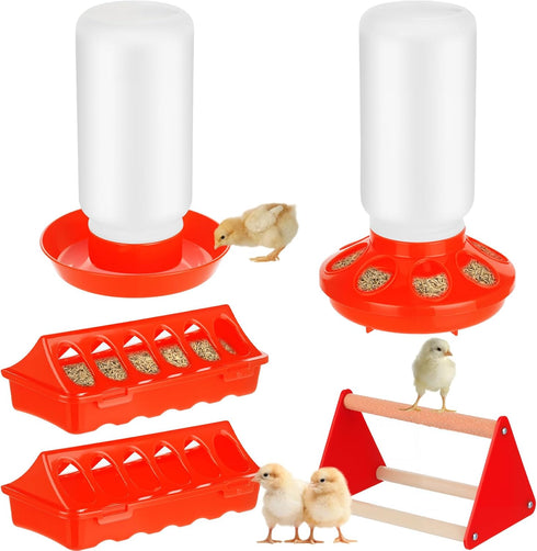 TINSKY 5 Pack Chick Feeder and Waterer Set Plastic Baby Chicken Brooder