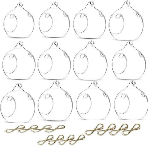 12 Pcs 3.15"/8cm Hanging Candle Holder Glass Globes for Candles, Air Plant Holders, Home Wedding Decoration