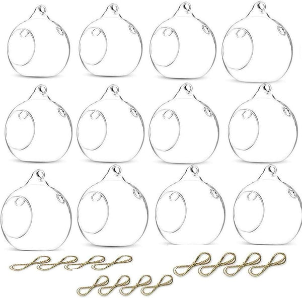 12 Pcs 3.15"/8cm Hanging Candle Holder Glass Globes for Candles, Air Plant Holders, Home Wedding Decoration