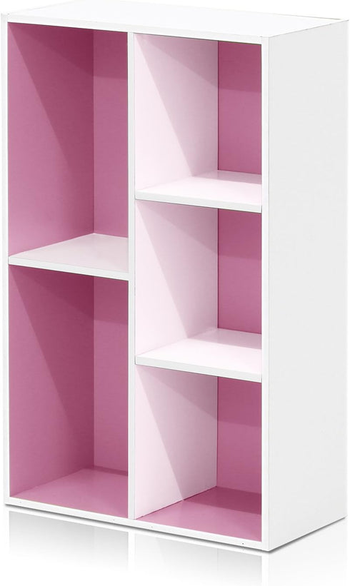 Furinno 5-Cube Open Shelf, Reversible, White/Pink 11069WH/PI