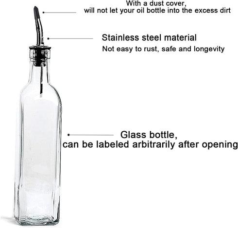 DLD 16oz Glass Olive Oil Bottle Dispenser - Oil and Vinegar Cruet with Pourers, 473ml