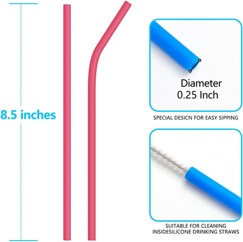Coson Home Reusable Silicone Drinking Straws, 8.5 Inches with 2 Cleaning Brushes for 6-12 oz Tumblers, Pack of 12