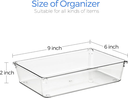 Ravinte 6 Pack Drawer Organizer - 6" X 9" Clear Plastic Storage Bins, Non-Slip Acrylic Organizers for Makeup, Jewelry