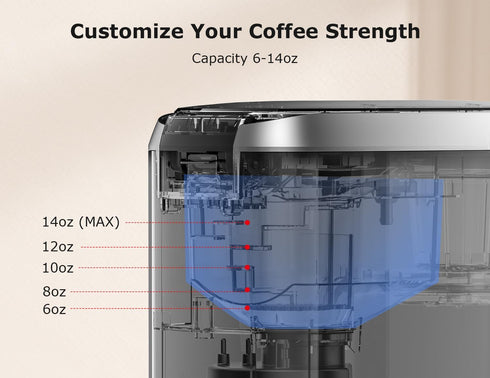 6-14oz 3 6.6" Bonsenkitchen Single Serve Coffee Maker K Cup Pod with Brew Size- Min Fast Brewing Machine with Strength