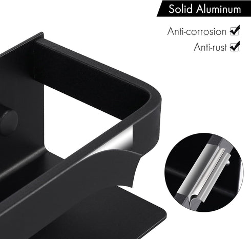 KES 16 Inch Aluminum Spice Rack Organizer, Wall Mount Seasoning Holder, Anodized Black, 2 Pack, KSR401S40-BK-P2