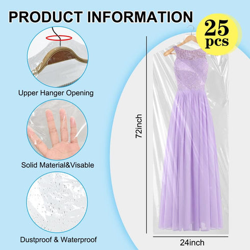 BEISHIDA 25pcs 72 Inch Plastic Garment Bag Dry Cleaner Bags Clear Plastic bag Dry Cleaning Laundry Bags for Clothes Cover Hanging Clothes Clothes Storage for Long Dresses Skirt Coat Suit Shirt Jacket by BEISHIDA