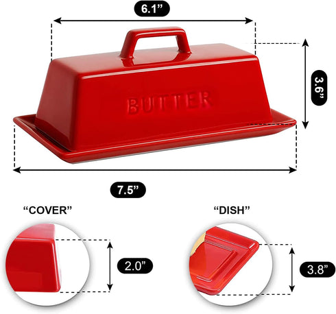 Porcelain,7" Countertop Butter Dish with Lid, Butter Keeper Butter Dishes-Dishwasher Safe, Ceramic Butter Dish
