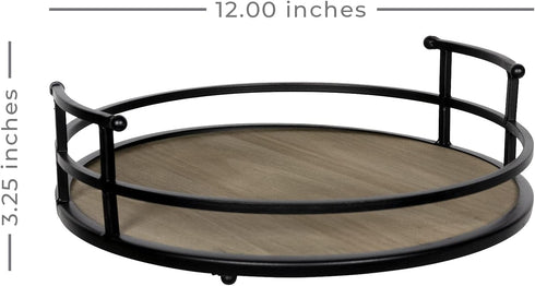 Stratton Home Decor Metal and Wood Round Tray | Wooden Coffee Table Tray Decor for Empty Table Surfaces | Decorative