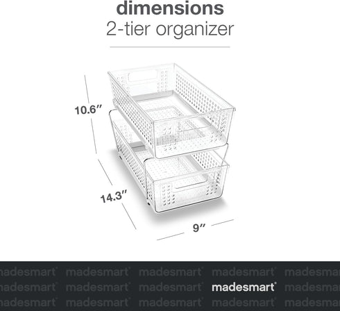 madesmart 2-Tier Multi-Purpose Slide-Out Storage Organizer with Handles and Dividers, BPA Free, Clear, Pack of 1