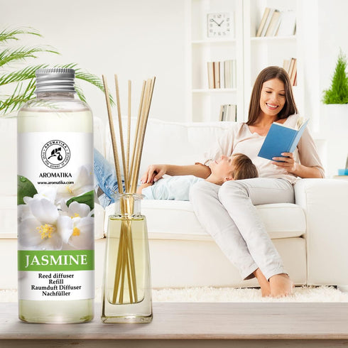 AROMATIKA Jasmine Essential Oil 200ml - Natural Reed Diffuser Refill for Long-Lasting Fragrance