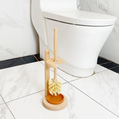 Set, CRAKTH Wood Toilet Brush and Holder Beechwood Toilet Bowl Cleaner Brush for Bathroom, Sisal Bristles Toilet