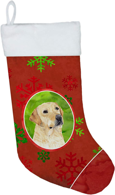 Caroline's Treasures SC9416-CS Labrador Red and Green Snowflakes Holiday Christmas Stocking - Fireplace Hanging
