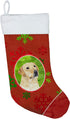 Caroline's Treasures SC9416-CS Labrador Red and Green Snowflakes Holiday Christmas Stocking - Fireplace Hanging