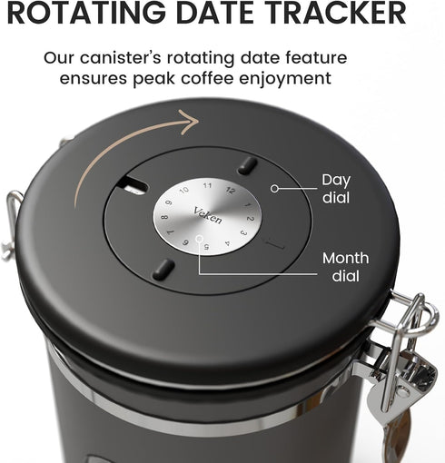 2.2lbs 39oz,Black Veken Large Coffee Canister with Window, Kitchen Food Storage Airtight Stainless Steel Container