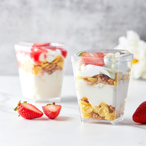 50 Pack 5 oz Kucoele Plastic Dessert Cups with Lids and Spoons, Clear Parfait Cups Pudding Cups Mini Party Serving Cups