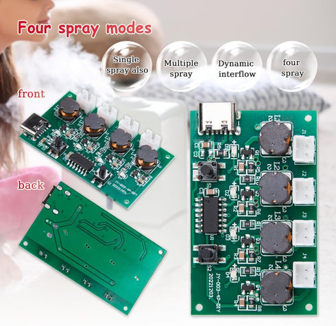 DIY Four-Spray Humidifier Module Kit, 1Pcs Versatile Mist Maker with Humidifier Control Board & Atomizer Driver