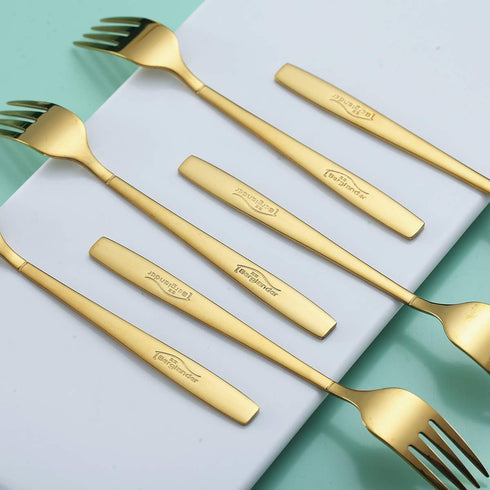 Berglander Gold Tea Fork - Stainless Steel Cake Fork Dessert Fork with Titanium Gold Plating, Pack of 6