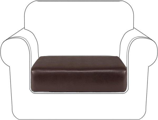 Faux Leather Waterproof Couch Cushion Covers, Elastic Sofa Slipcovers for Living Room, Chocolate (Chair Cushion)