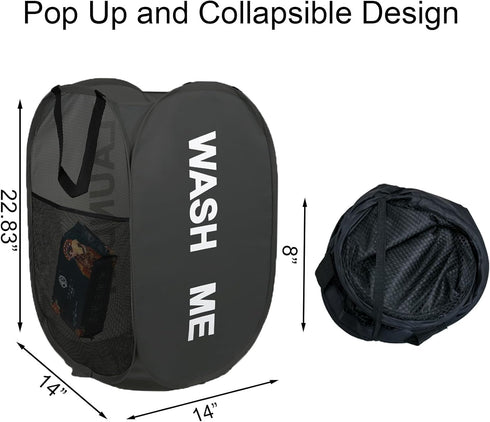 2Pack Mesh Pop Up Laundry Hamper, Foldable Laundry Basket with Side Pocket for Nursery, Laundry Room & Travel