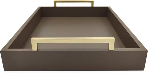 Decorative Coffee Table Tray, Ottoman Tray for Breakfast, Drinks, Serving Platter with Champagne Gold Handles
