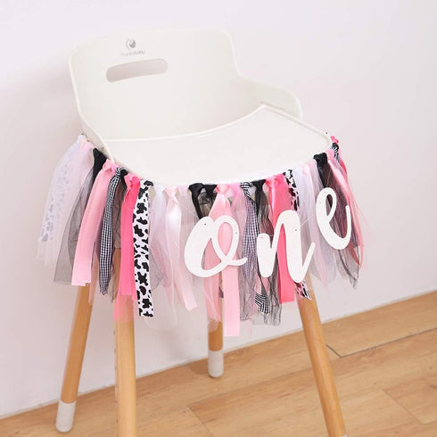 WAHAWU 1st Cow High Chair Banner - High Chair Banner First Birthday, Farm Highchair Banner, One High Chair Banner
