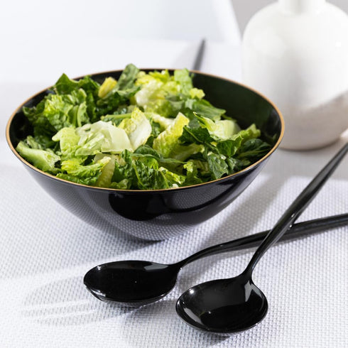 Black Plastic Organic Salad Bowl (Pack of 1) - 112 Oz. - Sleek Gold Rim Design, Perfect for Meal Prep, Family Gatherings, BBQs, Parties, Holiday Entertaining, Everyday Use, & More by Bluesky Trading