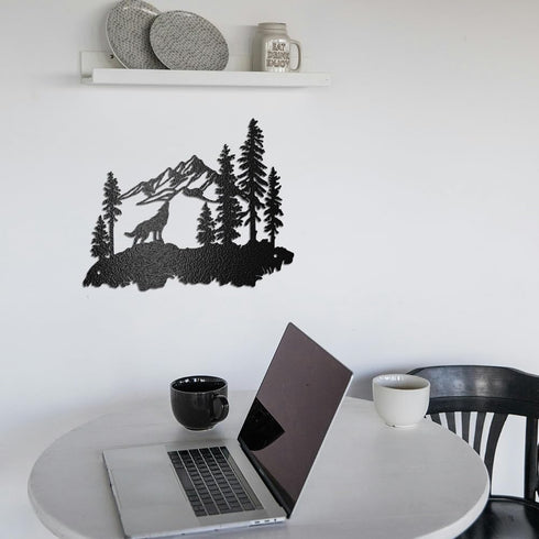 WADORN Metal Wolves Wall Art Decor, Black Iron Natural Scenery Wall Hanging Decor for Living Room Bedroom
