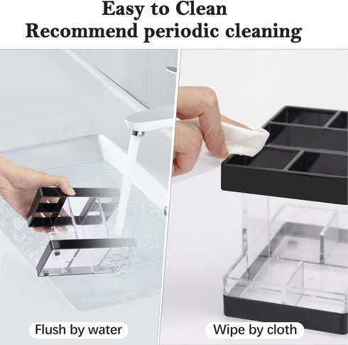 Toothbrush Holders for Bathroom, 5 Slots Electric Toothbrush and Toothpaste Organizer, Clear/Black Makeup Brush Storage